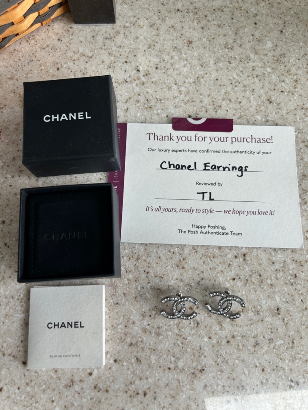 CHANEL Silver CC Crystal Logo Earrings - Picture 2 of 15